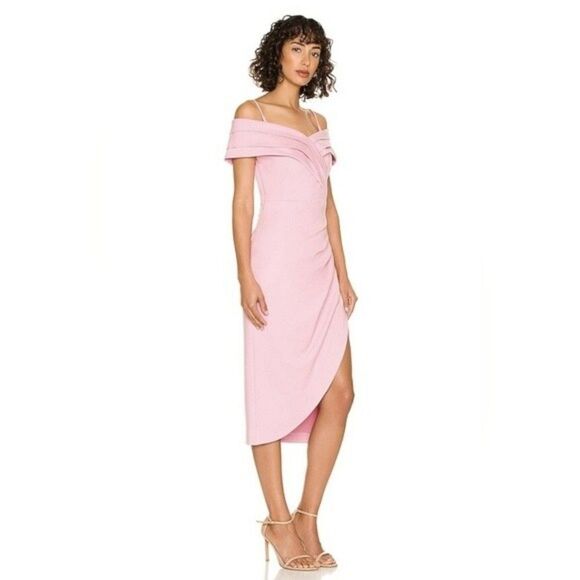 Elliatt Pink Eventide Dress Off Shoulder Tulip Hem - Picture 2 of 8